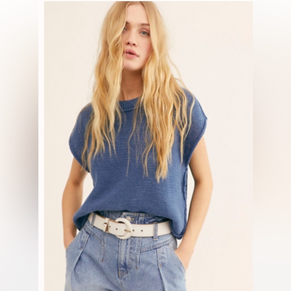 Free people stolen hearts blue knit sweater vest. Size XS. - Picture 5 of 5